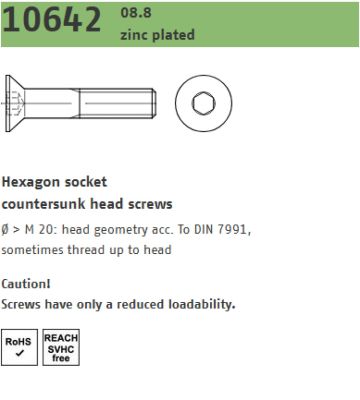 Verzonken inbusbout D7991 8.8 Electrolitisch Verzinkt