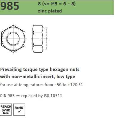 Zelfborgende moer D985 Electrolitisch Verzinkt